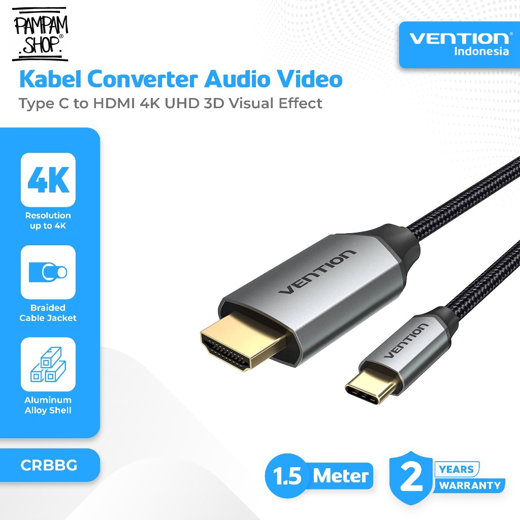 VENTION CRBBG Kabel Converter Type C to HDMI 4K 60Hz 1.5M 1.5 Meter Audio Video Sync UHD 3D Visual E
