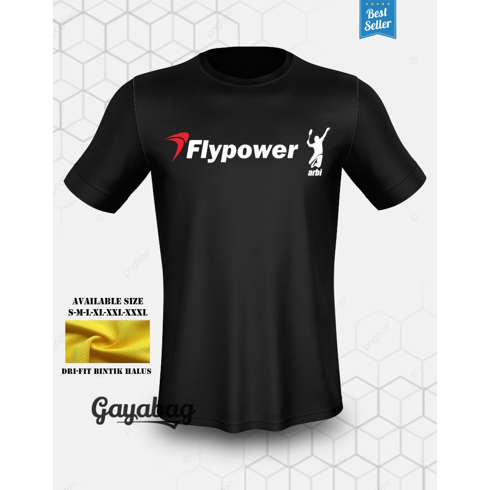 T-shirt kaos baju lengan pendek o-neck unisex jersey dri-fit sport olahraga badminton flypower arbi0