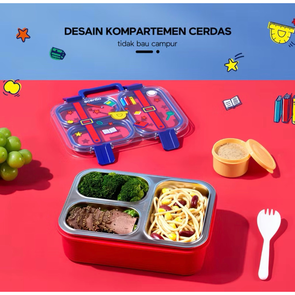 JS Ecentio Kotak Makan Anak/Lunch Box Stainless Anak Sekolah