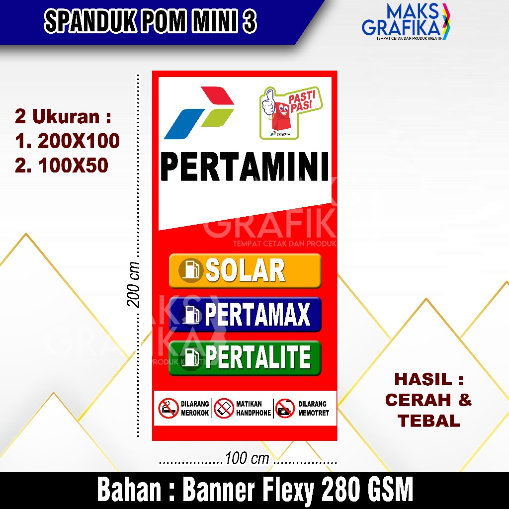 Spanduk Pom Mini Pertamini 3 ukuran 200x100 dan 100x50