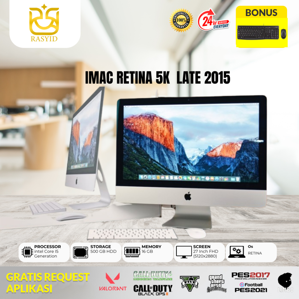 iMac Retina 5K Late 2015 Core i5 Ram 16gb Hdd 500gb Mulus Original