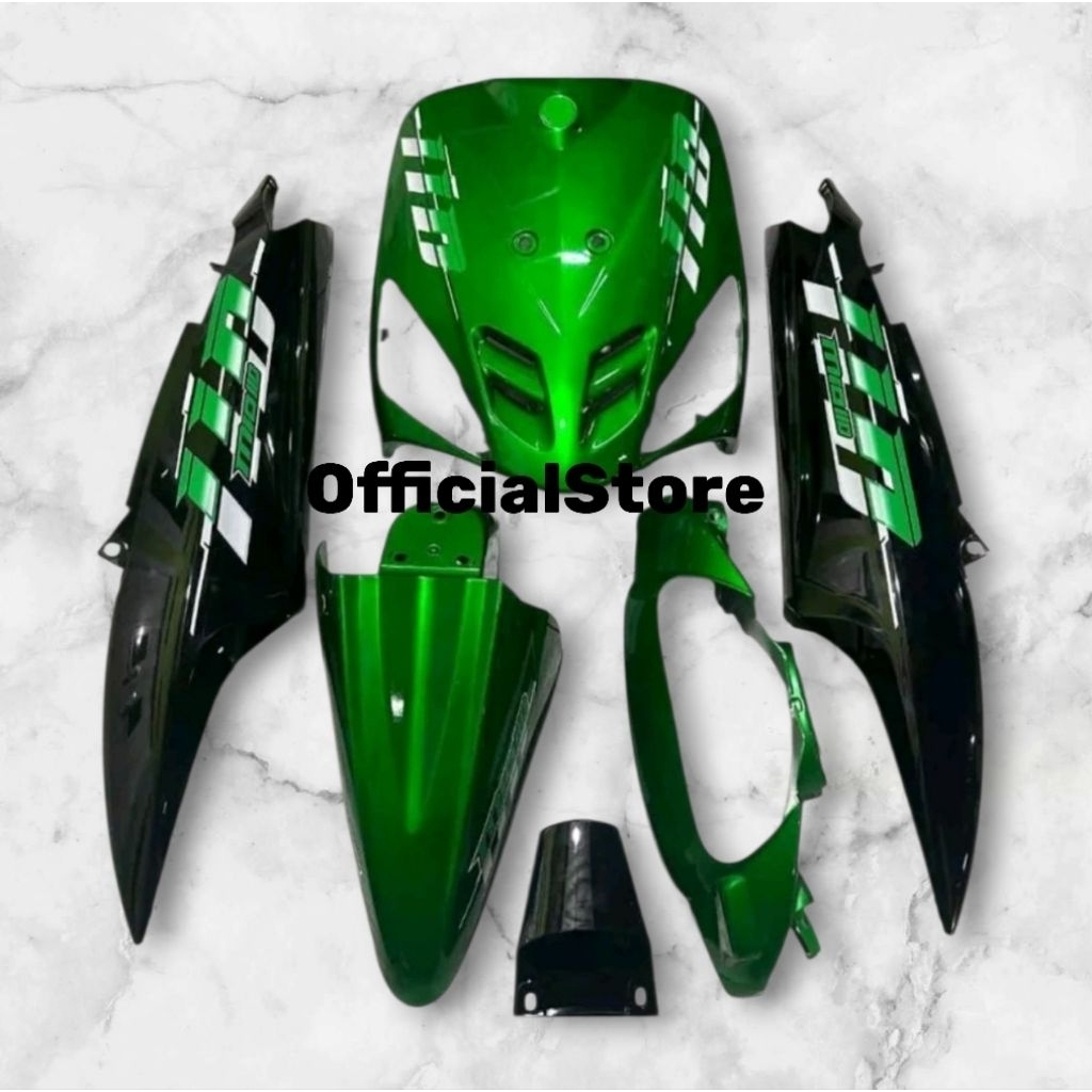 cover bodi full alus motor yamaha mio sporty warna costum hijau botol mix hitam plus striping Thaila