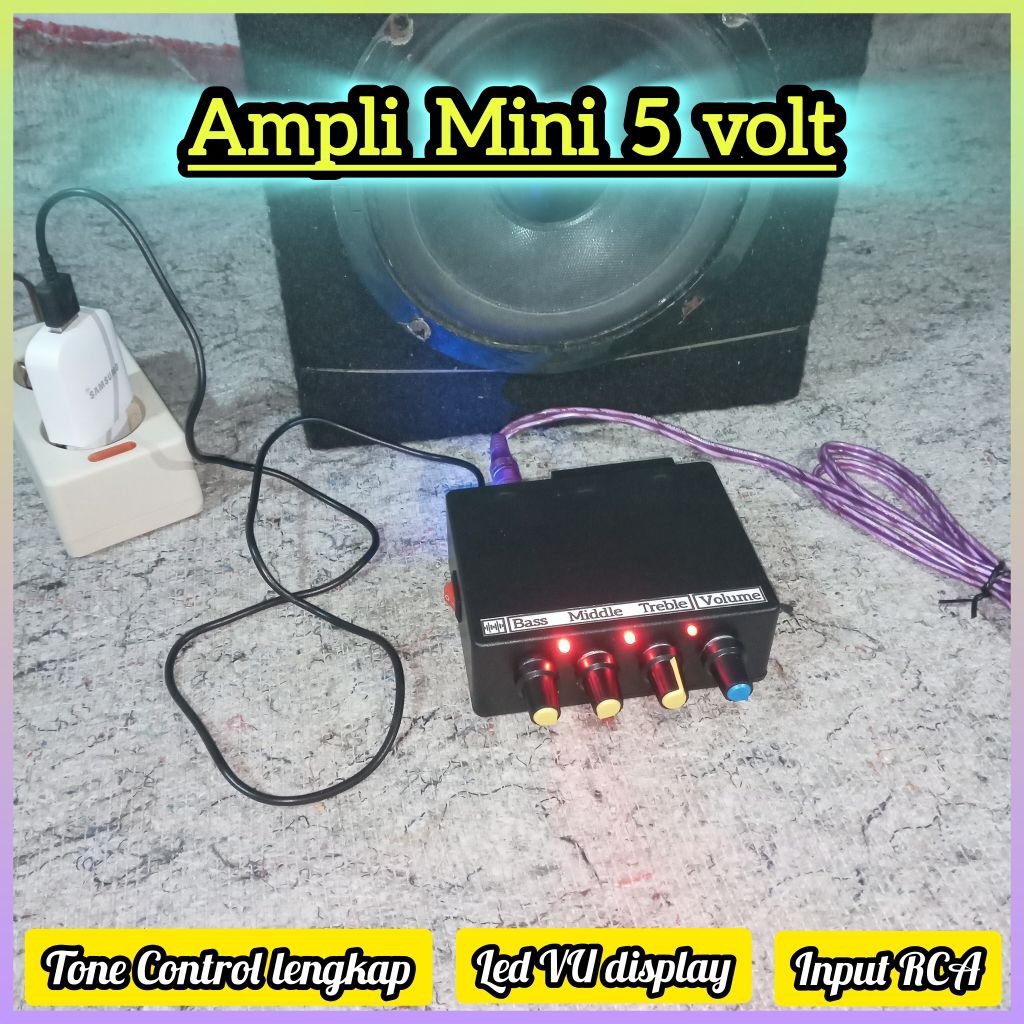 Ampli Mini 5V Tone Control Bass Middle Treble input RCA Amplifier Audio Musik Speaker 3-6 inch
