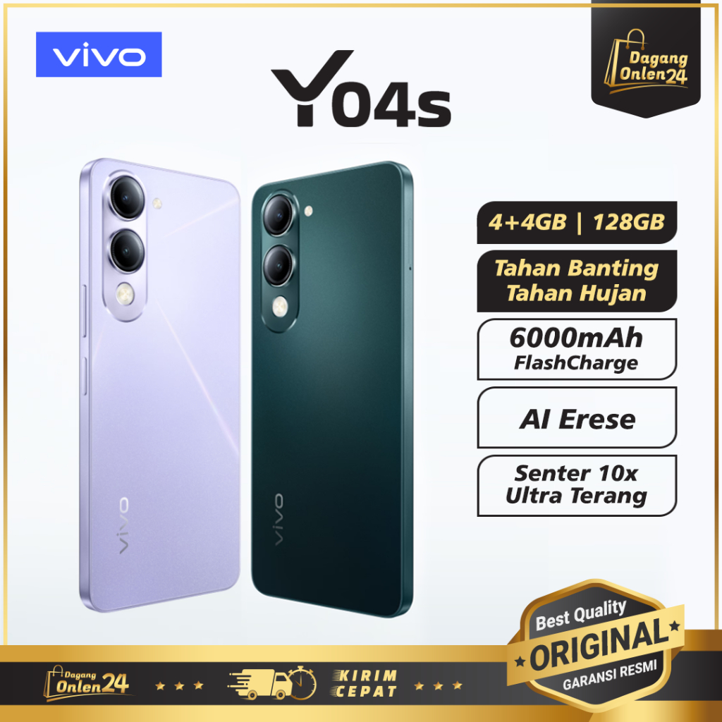 VIVO Y04s 4/128GB Tahan Banting Handphone Android HP Murah Original 100% HP 1 Jutaan Terbaik 2025
