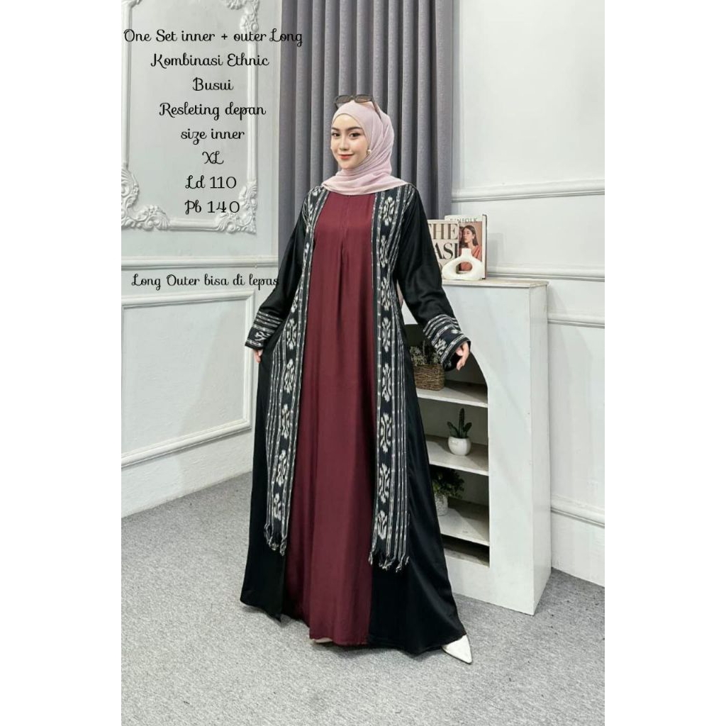 GAMIS KOMBINASI ETNIK 2 IN 1 OUTER INNER LEPAS PASANG