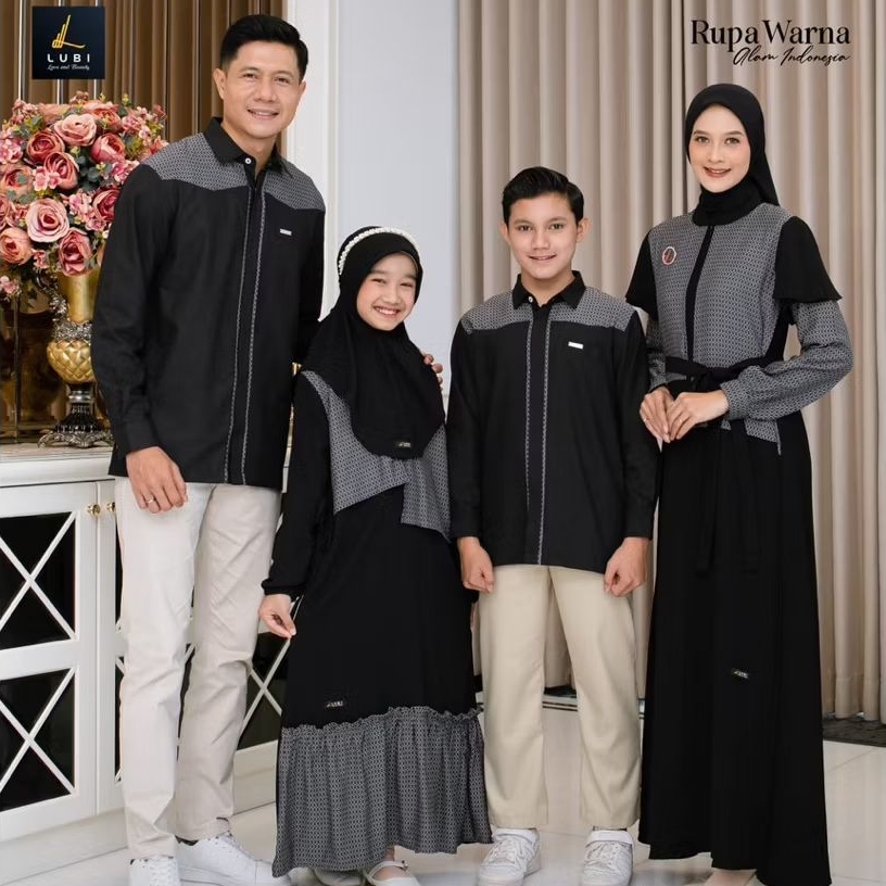 LUBI BUMANTARA FAMILY BLACK Family Set Muslim Sarimbit Keluarga 2026 Gamis Koko Hitam