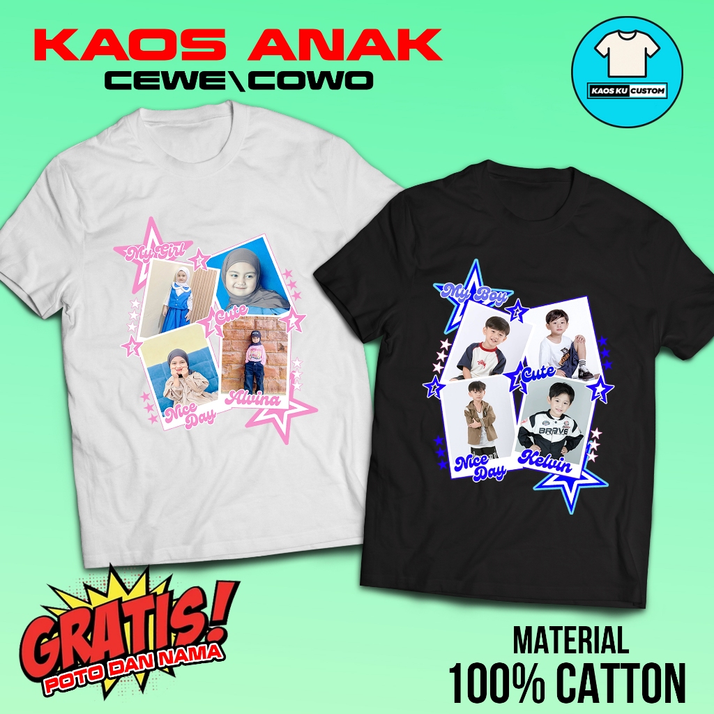 Custom Kaos Anak Bisa Ganti Foto Dan Nama/Kaos Anak/Kaos Custom Foto Kaosku custom