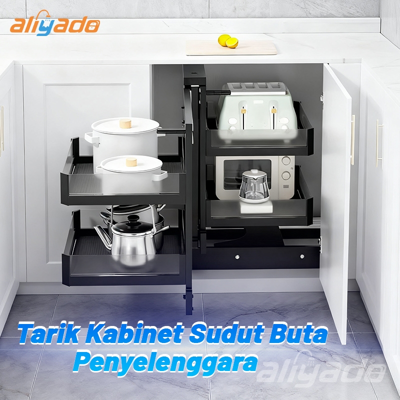 Rak Piring Keranjang tarik sudut lemari dapur / 304 Stainless Steel sudut kiri dan kanan keranjang t