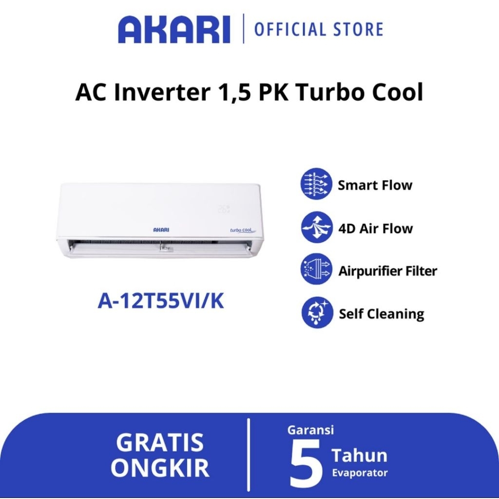 AC SPLIT INVERTER AKARI 1,5PK TURBO COOL SMARTFLOW A-12T55Vi/k