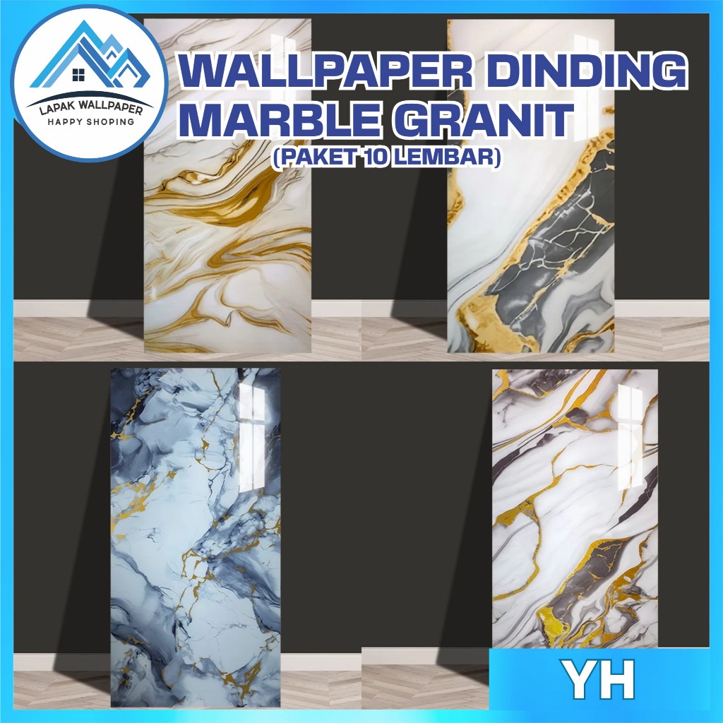 10 LEMBAR Wallpaper Dinding Foam Vinyl PREMIUM Motif Marmer Granit Keramik 3D - Ukuran 30x60 cm