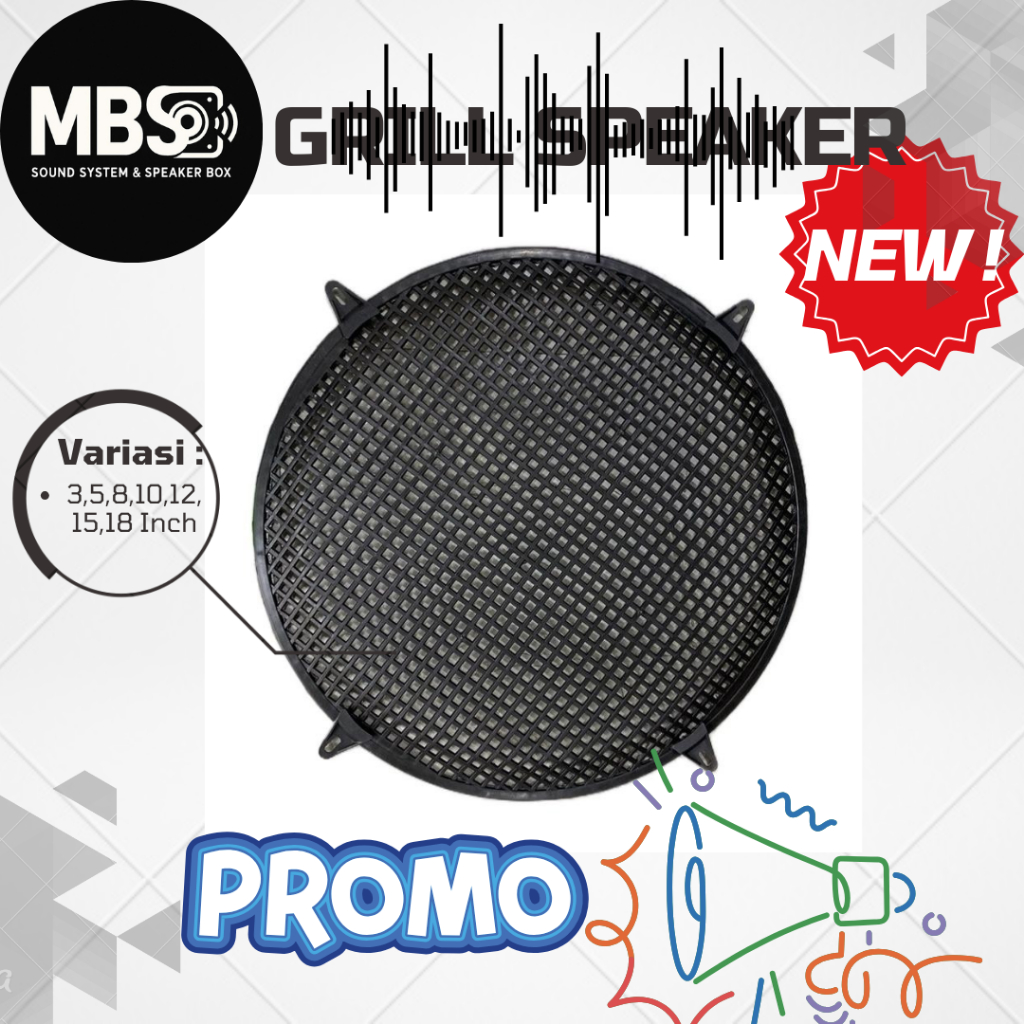 Mbsound Grill Speaker 3",5",6",8",10",12",15",18" Inch Tutup Ram Spiker PVC berkualitas hitam Bulat 
