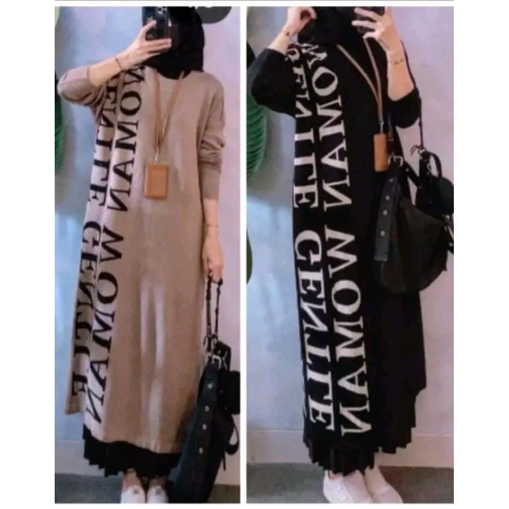 baju gamis rajut tebal kekinian