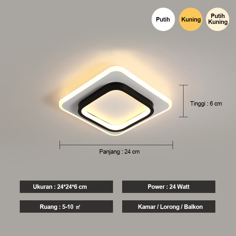 Lampu Plafon 3 Warna LED Ceiling Light Lampu Hias Rumah Ruang Tamu Teras Lorong Kamar Minimalis Temp