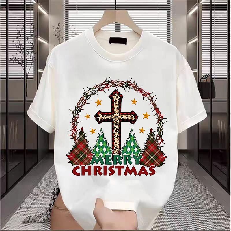 Cotton 100%natal kaos  Men's Family Matching Christmas T-Shirt - Soft Cotton-Like Breathable Crew Ne