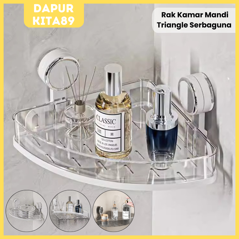 DK89 Rak Kamar Mandi Triangle Serbaguna Cantik Rak Kamar Mandi Plastik Estetik Rak Sabun Shampoo Tra