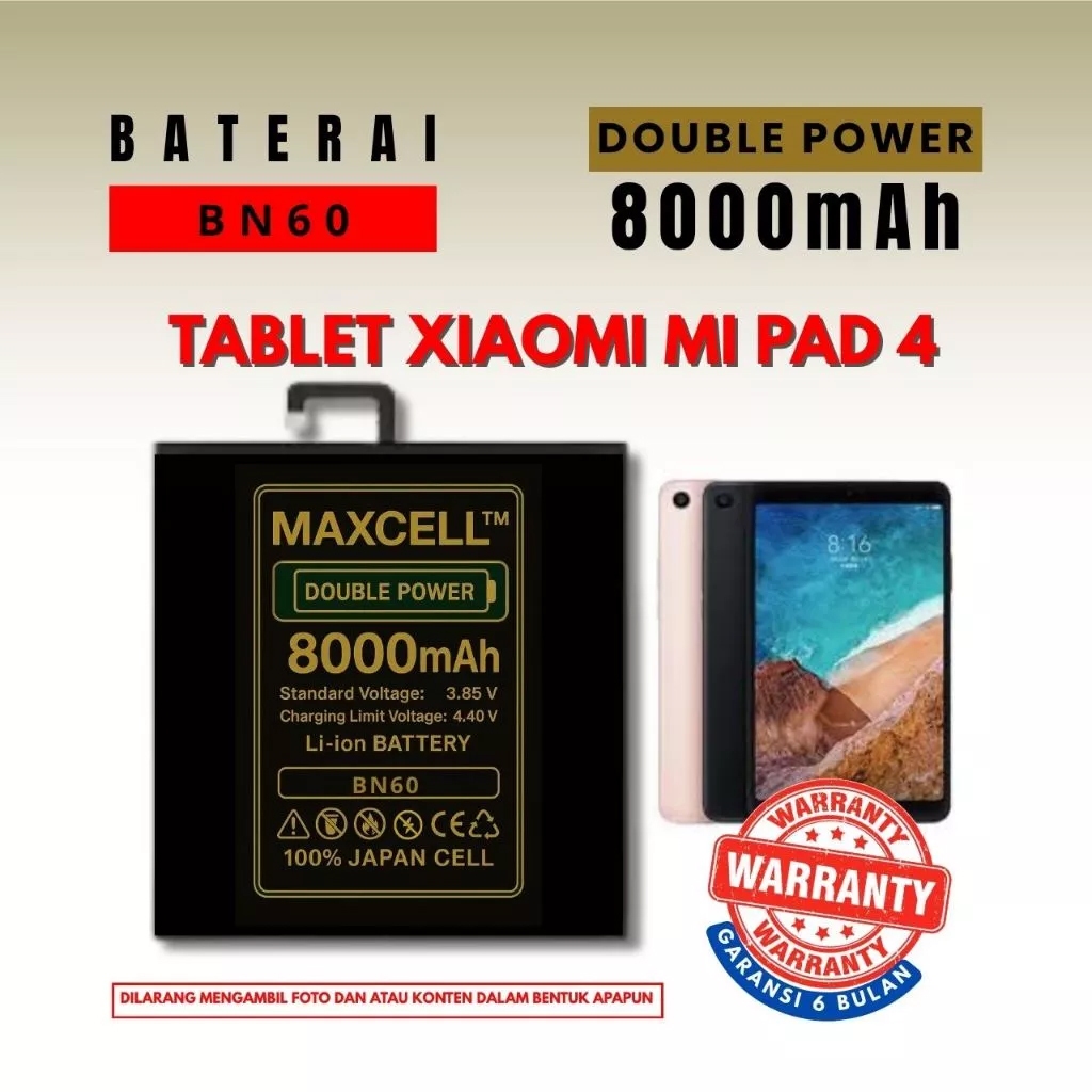 Baterai BN60 compatible Tablet Xiaomi MI PAD 4 Double Power 8000mAH