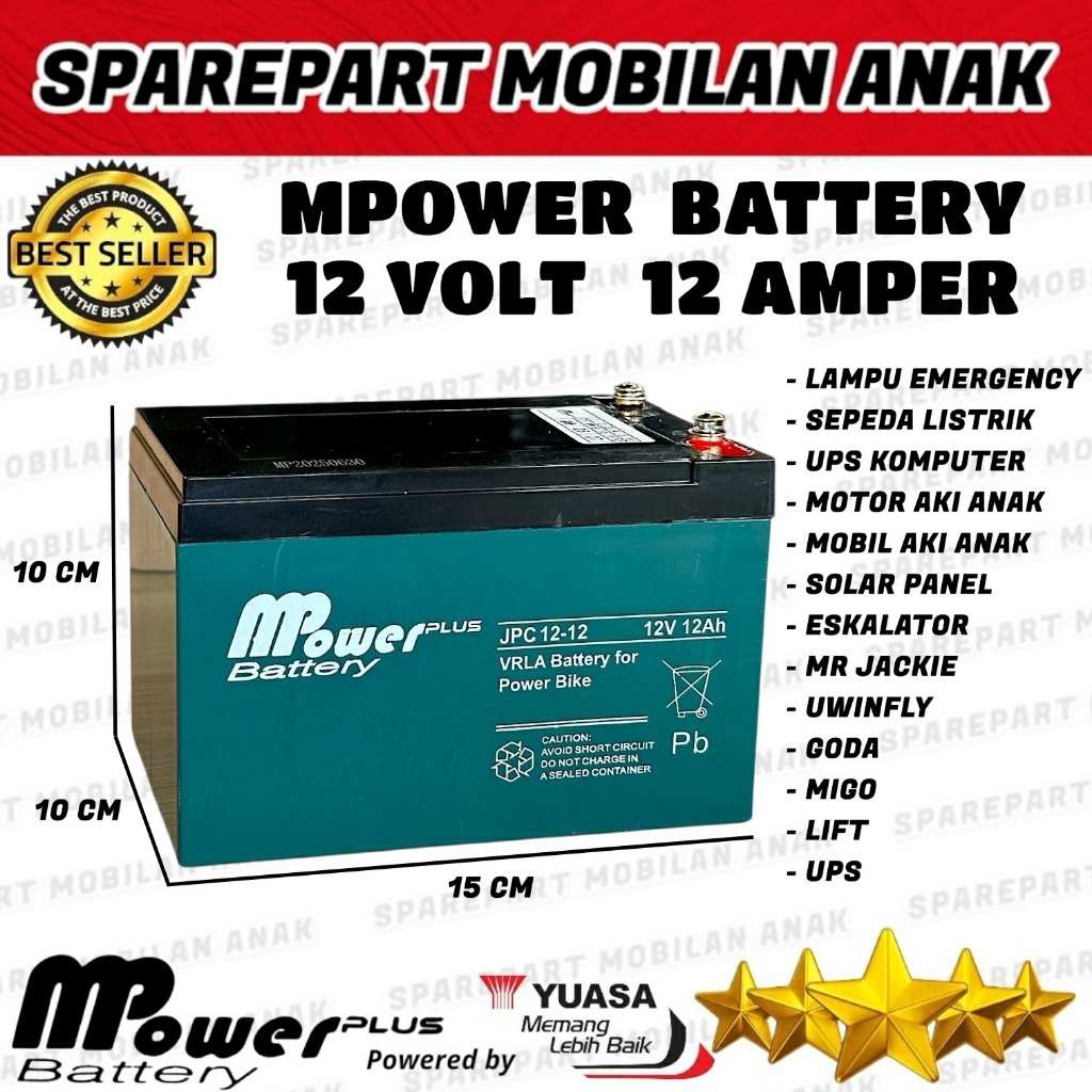 MPOWER 12V 12AH JP 12-12 VRLA BATTERY SEPEDA LISTRIK UPS KOPUTER UWINFLY GODA MIGO 12 VOLT 12 AMPER