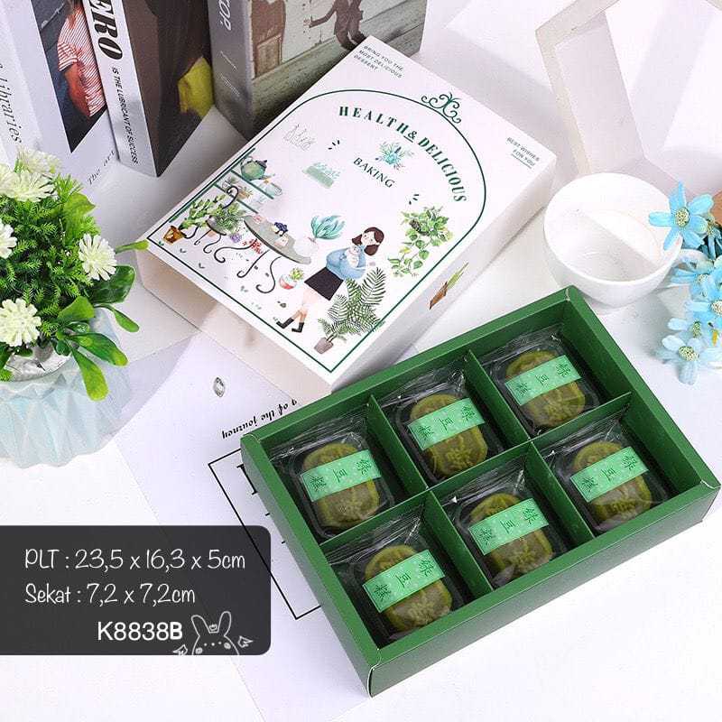 Kotak Sekat 6 dus Hijau Box Natal Lebaran| Mooncake K96| Cookies Nastar K8838