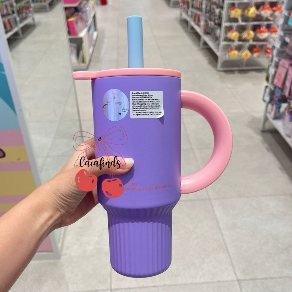 MINISO‼️Tumbler Stainless Steel + Sedotan Double Wall Colorfull Purple Pink Collection