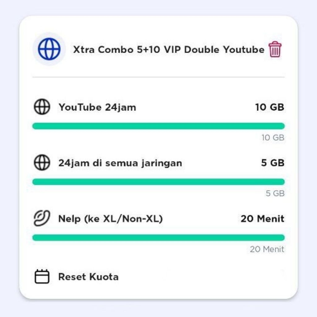 PAKET DATA XL XTRA COMBO 5+10 VIP DOUBLE YOUTUBE 30HARI