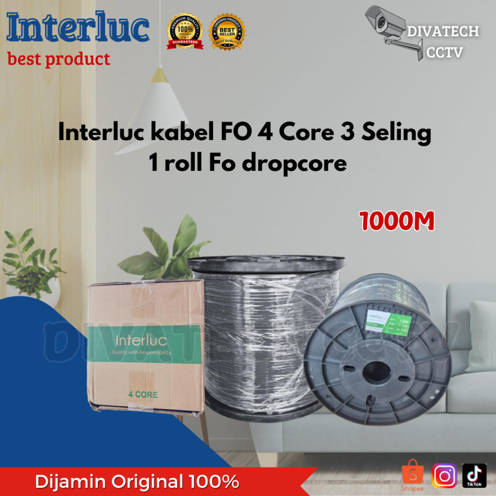INTERLUC KABEL FIBER OPTIC 4 CORE 3 SELING DROPCORE 1000M/KABEL FO 4 CORE 3 SELING BEST QUALITYINTER