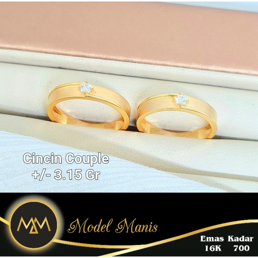Cincin Couple Wedding Ring emas kuning 700 kadar 16k