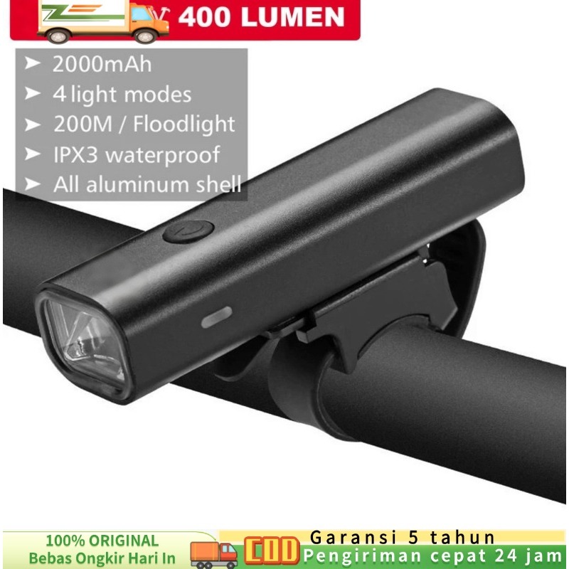 (COD/Gratis Ongkir) Lampu Depan Sepeda Bicycle Front Light LED 400LM Bike Headlight Rechargeable