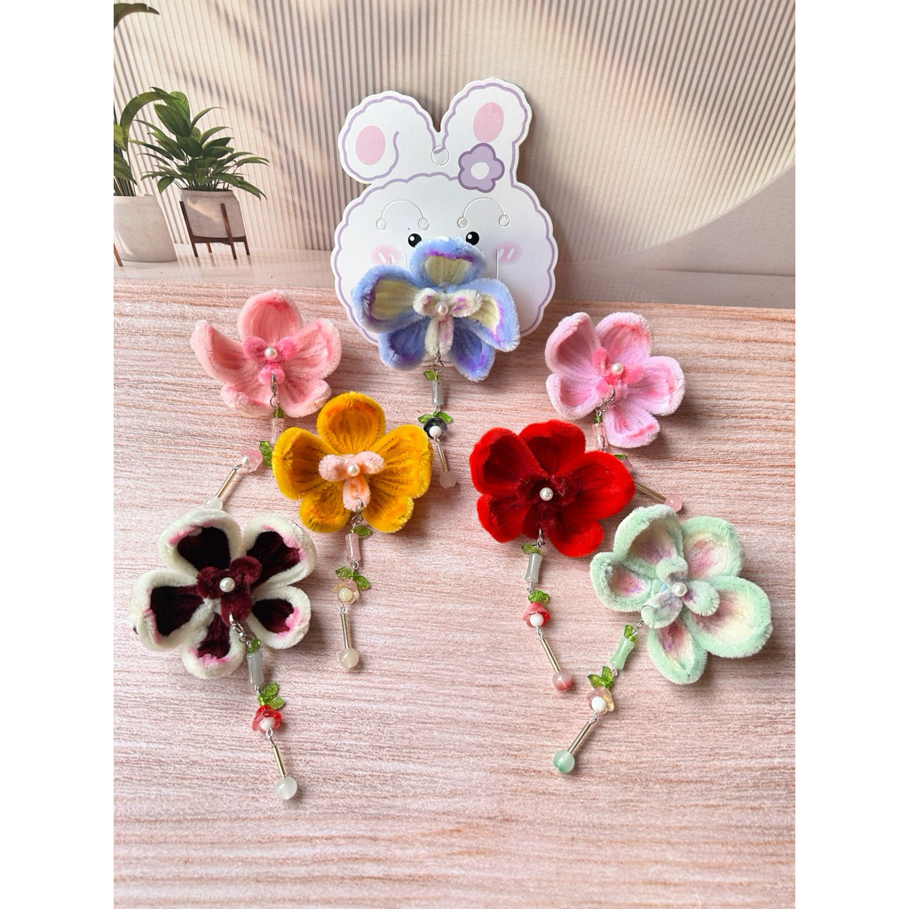 Jepit Rambut bunga kawat bulu | jepit rambut orchid | hiasan rambut | kawat bulu