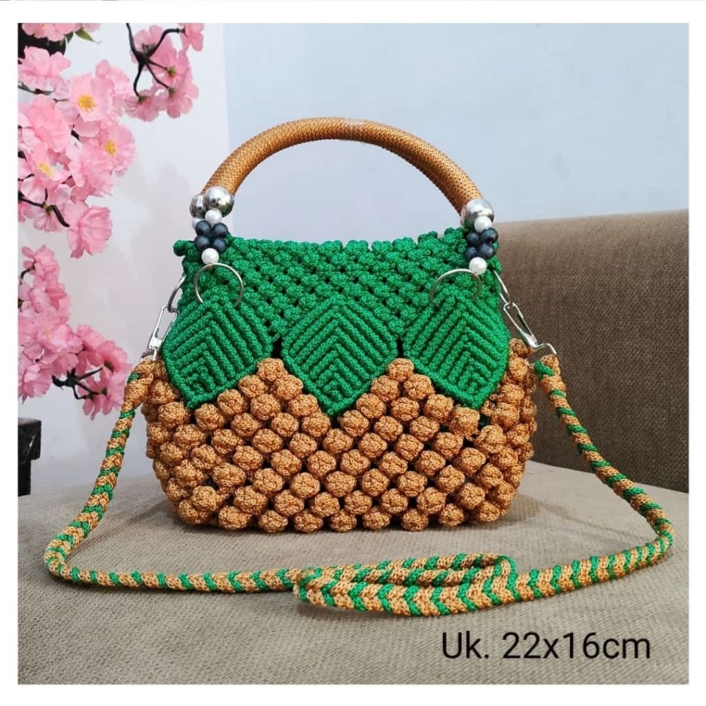 Tas Rajut Motif Strawberry Mutiara Tas Pesta Mewah Tas Handmade Terbaru Tas Macrame Unik Tas Remaja