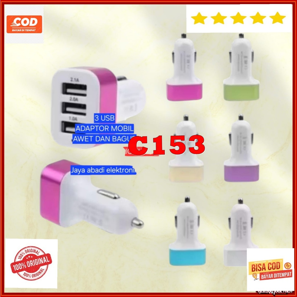 C153 ORI 100% KEPALA CAS BATOK CASAN  CAR CHARGER MOBIL 3 USB PORT USB CAR CHARGE SAVER ALAT AKI USB