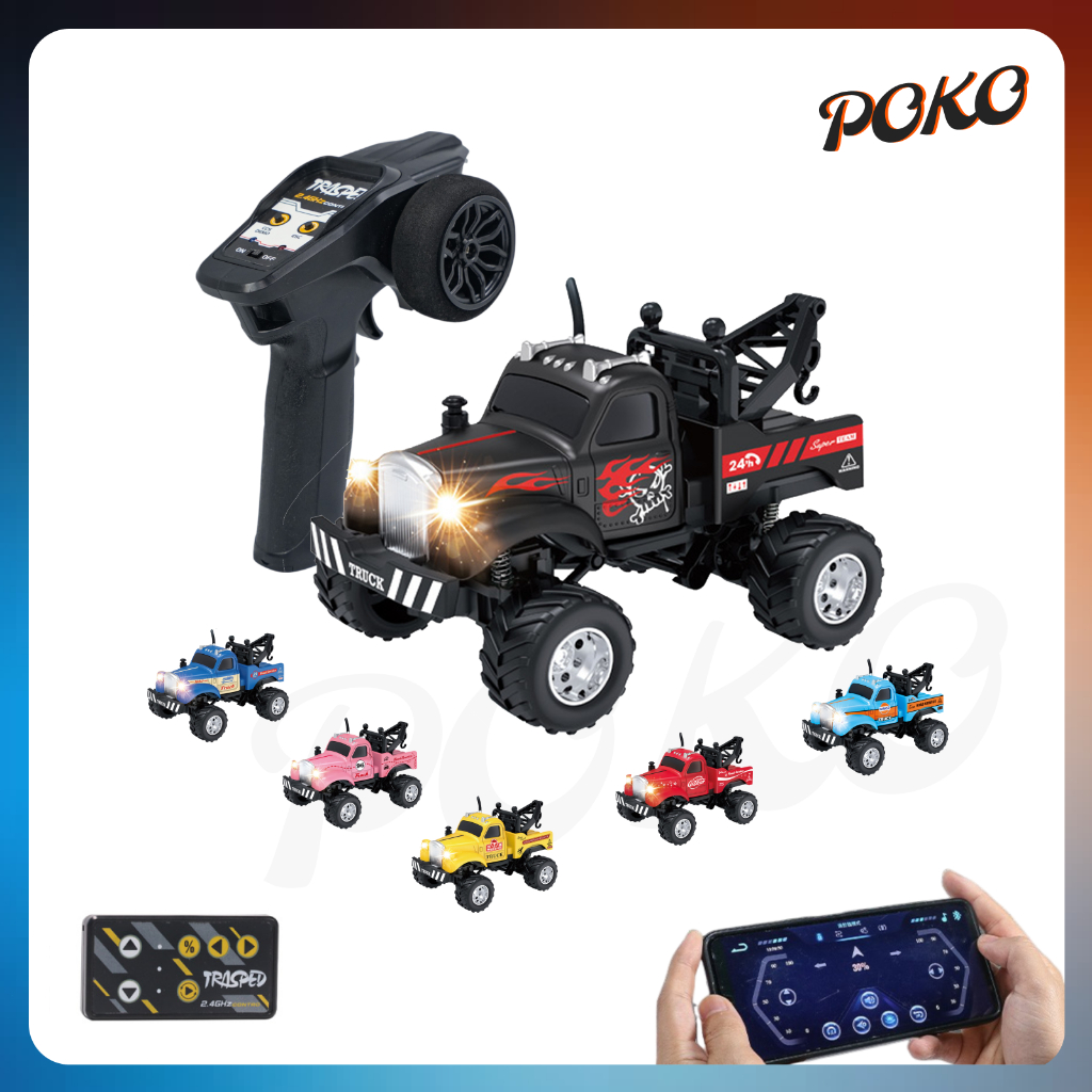 POKO Mini RC Monster Truck 1/64 – Mobil Remote Kontrol Mini 2.4GHz Roda Besar, Body Logam, Bisa Remo