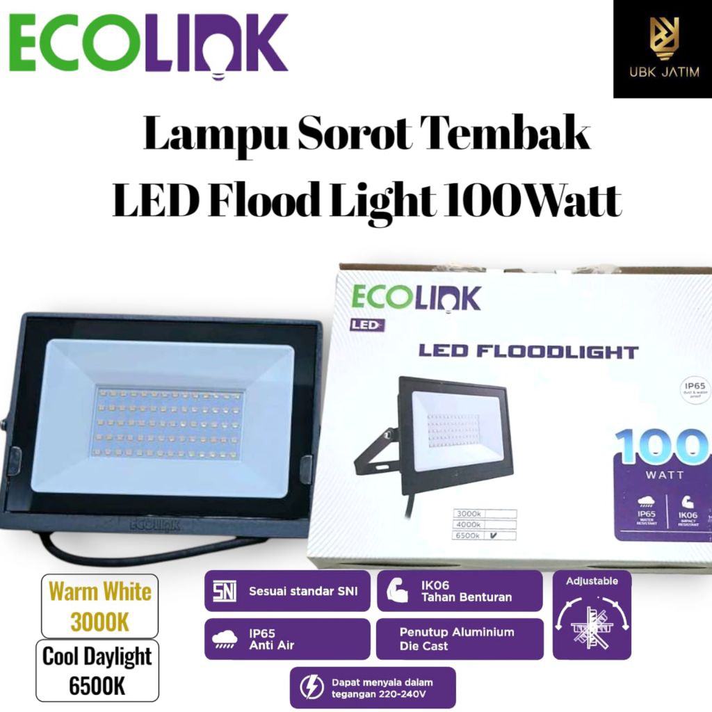 ECOLINK FLOODLIGHT 100WATT LAMPU LED SOROT OUTDOOR 100WATT ECOLINK