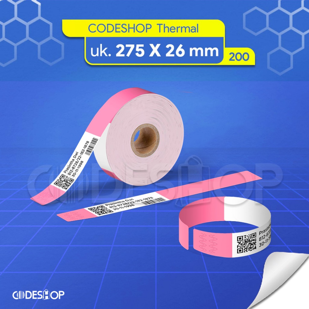 Label Thermal Wristband 275x26 mm Stiker Isi 200 Pink Printer TSC Bixolon