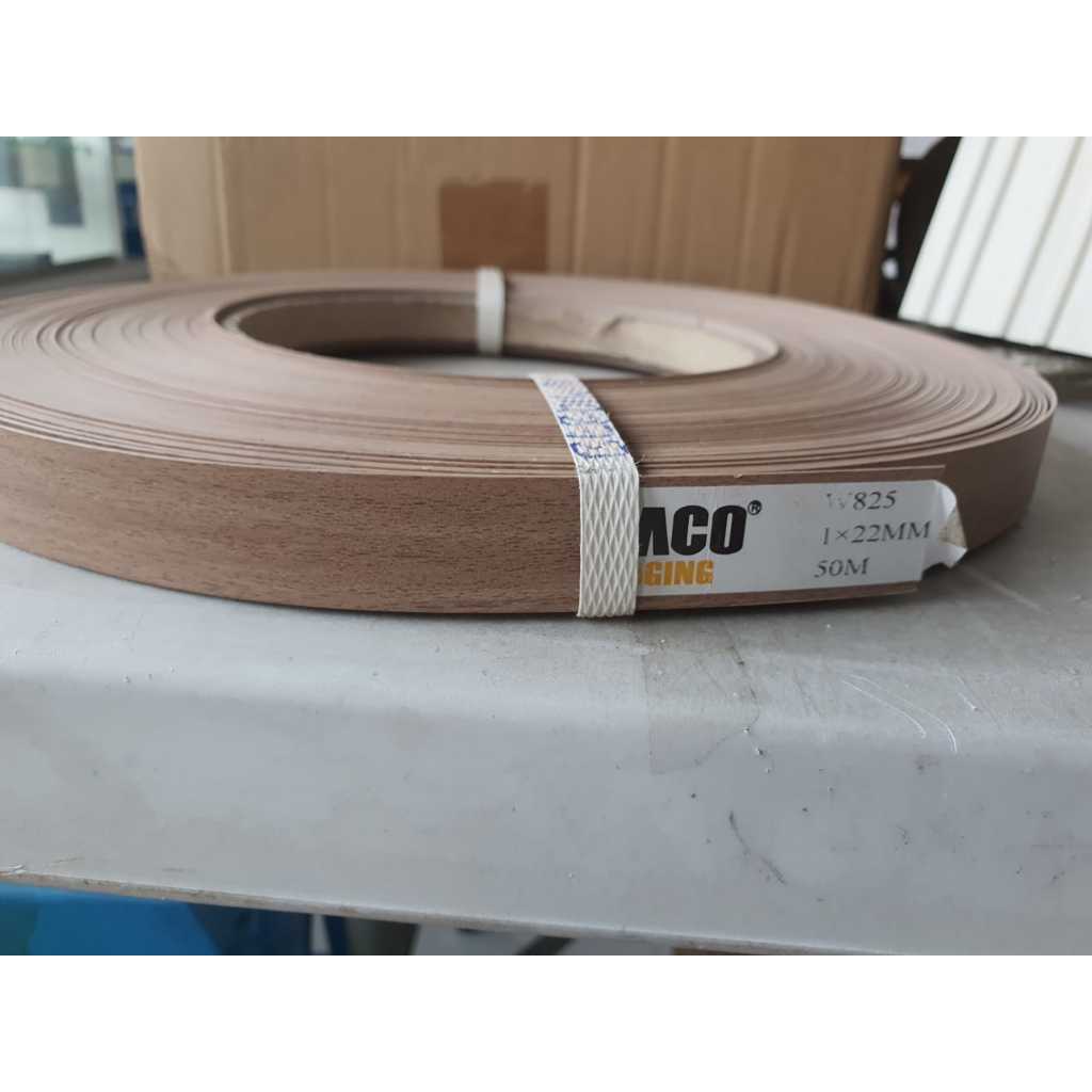 HARGA 1 ROLL TACO Edging PVC 825 J Tebal 1 mm x Lebar 22 mm HPL Cherry Afromosia Pelapis Tepi Furnit