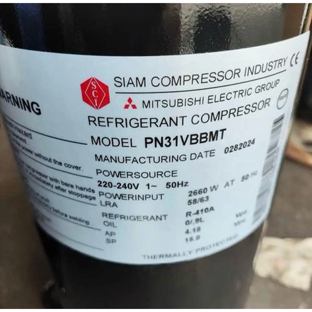 KOMPRESOR AC MITSUBISHI SIAM PN31VBBMT | KOMPRESOR AC 3PK R410 1PHASE