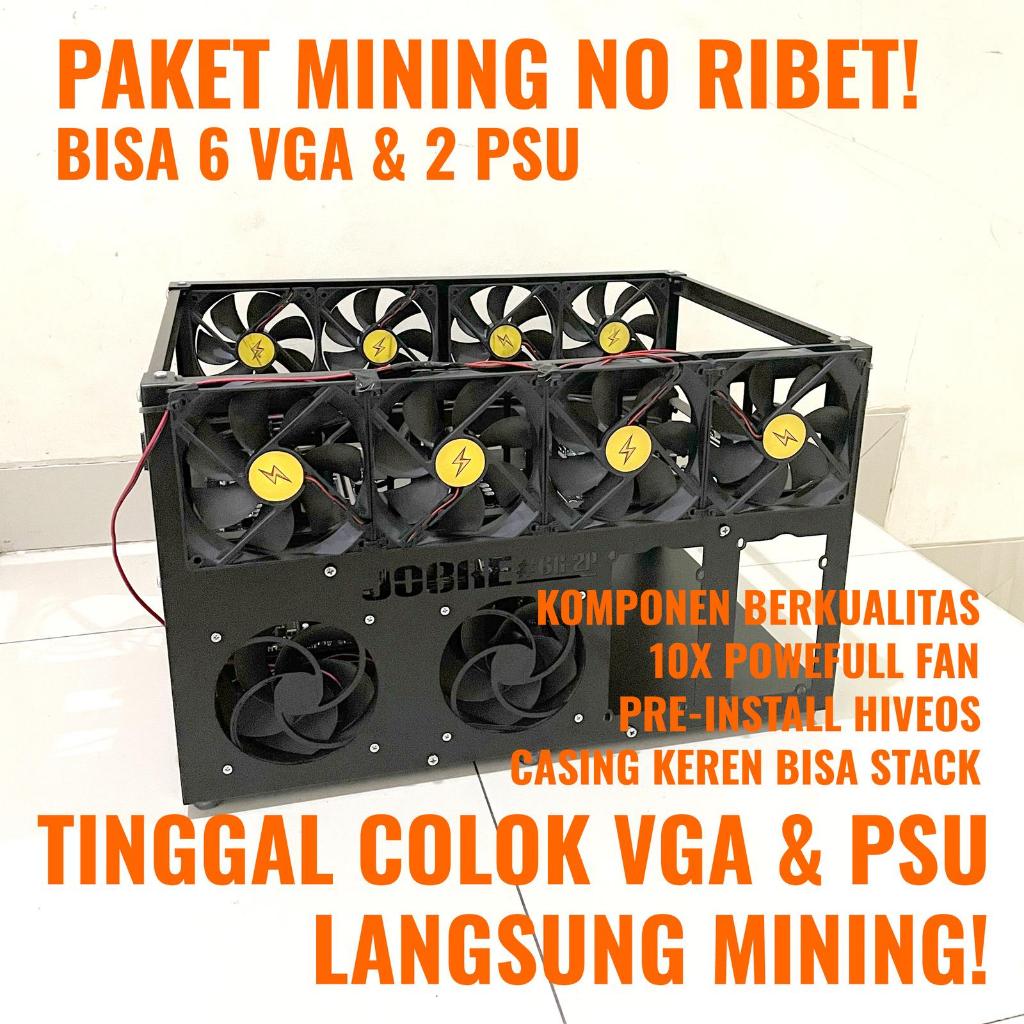 Paket Crypto Mining Rig Non PSU & VGA Case Keren 6 GPU 2 PSU Stackable