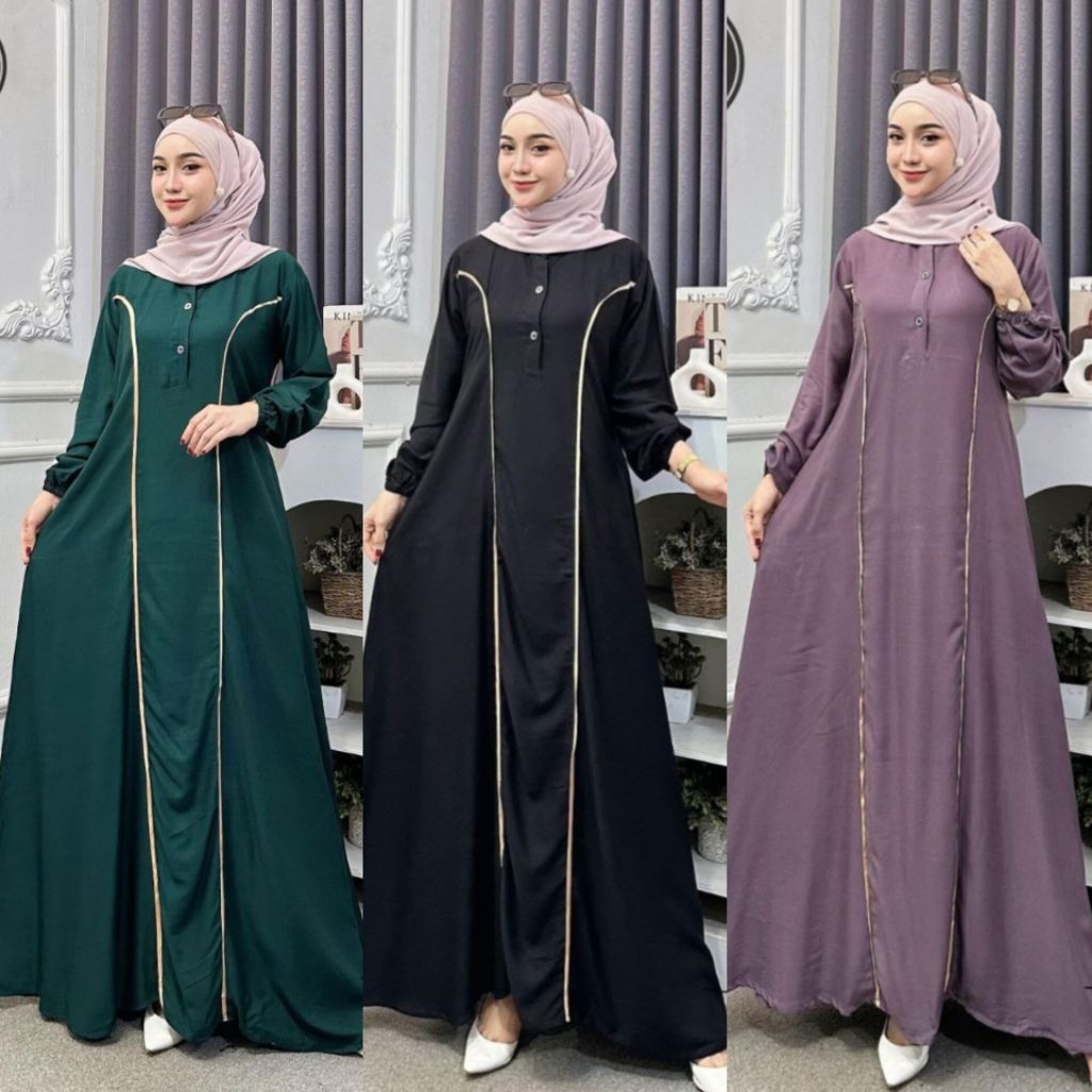 Gamis Twill asesoris Pita Gamis Rayon Twill Gamis kancing depan Gamis busui friendly