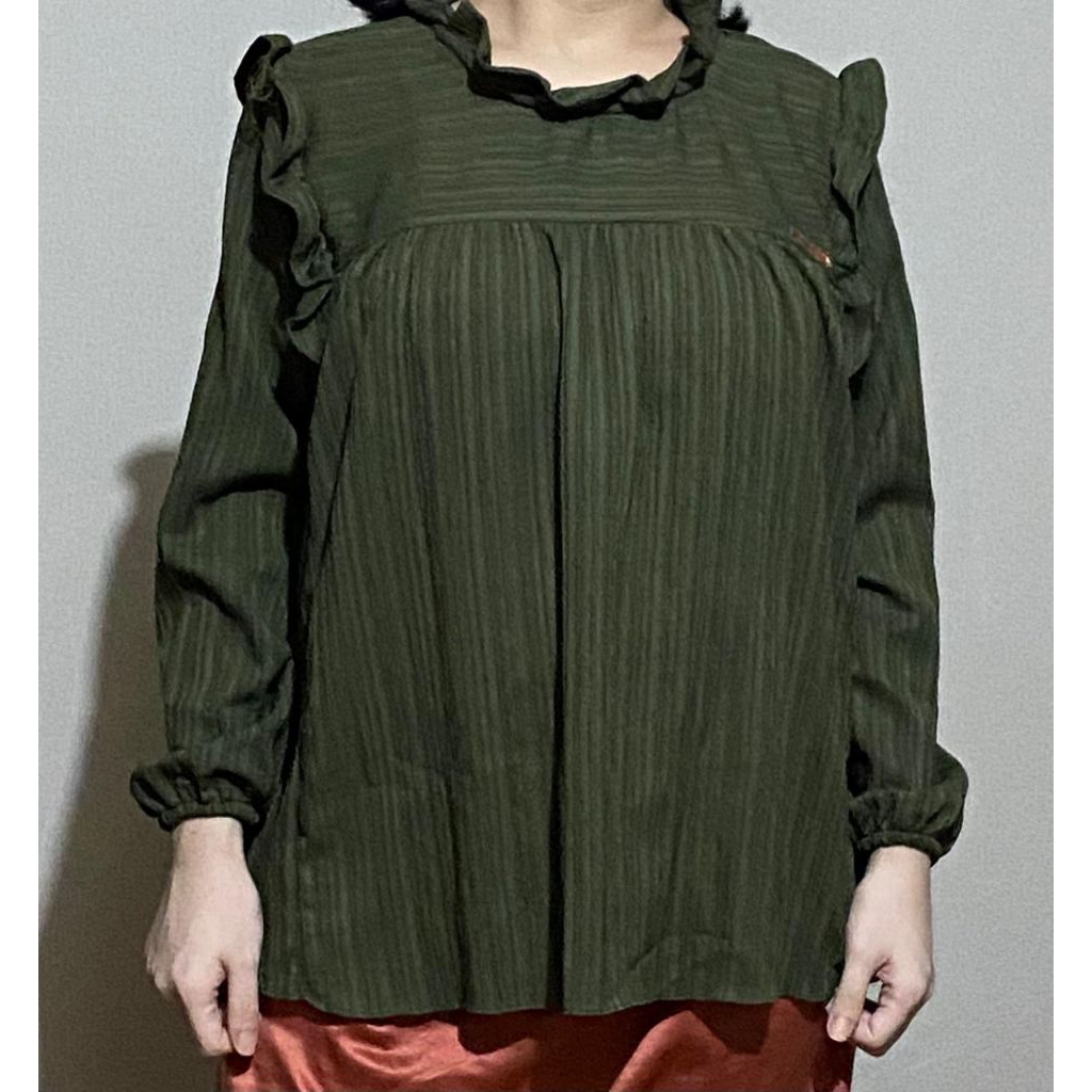 Blus wanita modern / atasan knit hijau army kekinian