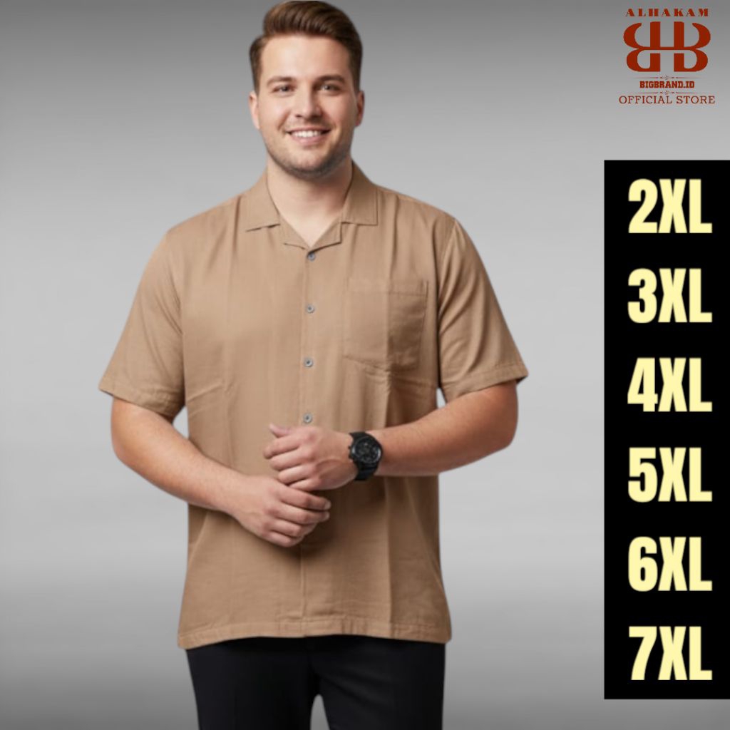 BIGBRAND Kemeja Rayon Jumbo BigSize Lengan Pendek Hawai Polos Pria