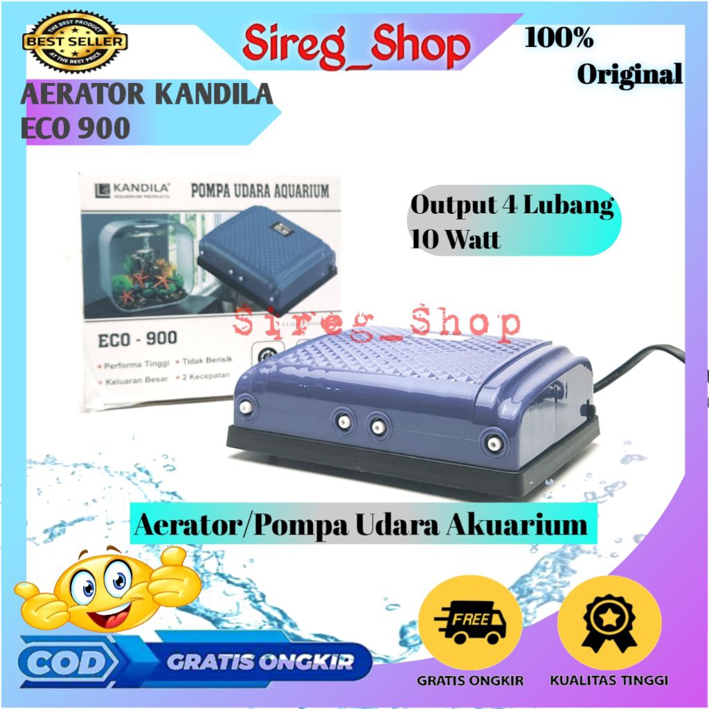 Aerator KANDILA ECO 900 Pompa Udara Output 4 Lubang Akuarium Kolam Ikan