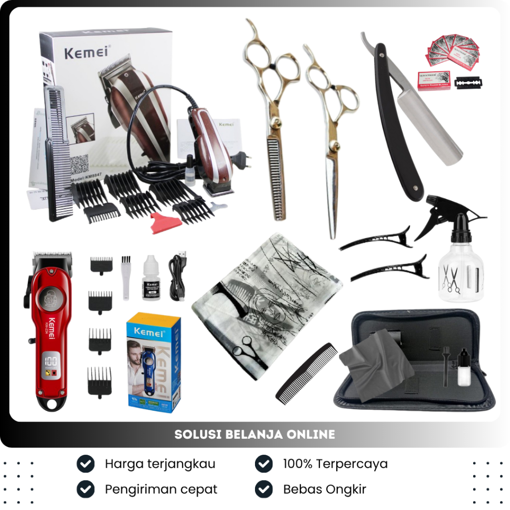 PAKET ALAT CUKUR RAMBUT LENGKAP 2 MESIN CUKUR
