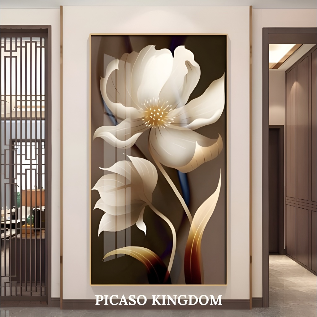 Lukisan Porcelain Diamond 5D Painting Hiasan Dinding Mewah - Bunga Mewah Cantik - Bingkai Aluminium