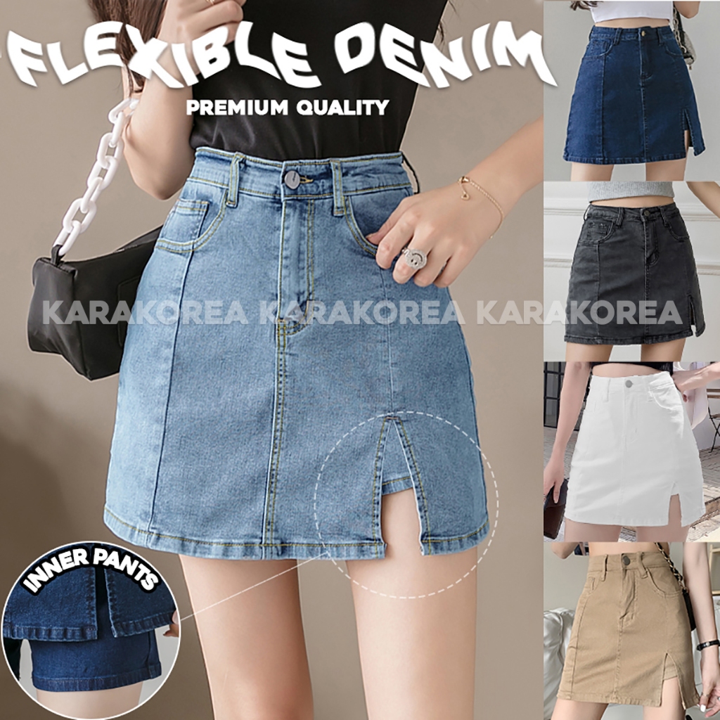6808 Side Slit Strechable Denim jeans Skirt with Pants rok jeans span ROK BIG SIZE JUMBO Rok jeans w
