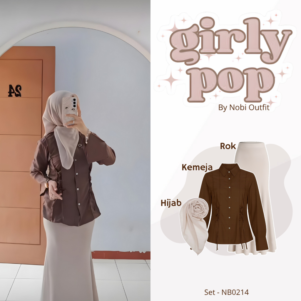 3 In 1 Setelan Ootd Wanita Kekinian Set Nobi Outfit Atasan Kemeja Raline Shirt Press Body Tali Serut