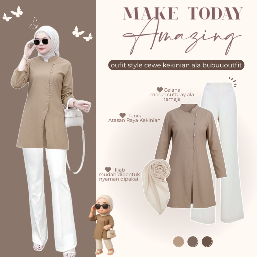 Setelan Wanita Model Baru 2026 | OOTD Lebaran Remaja | Outfit | Tunik + Celana + Hijab - BU180N