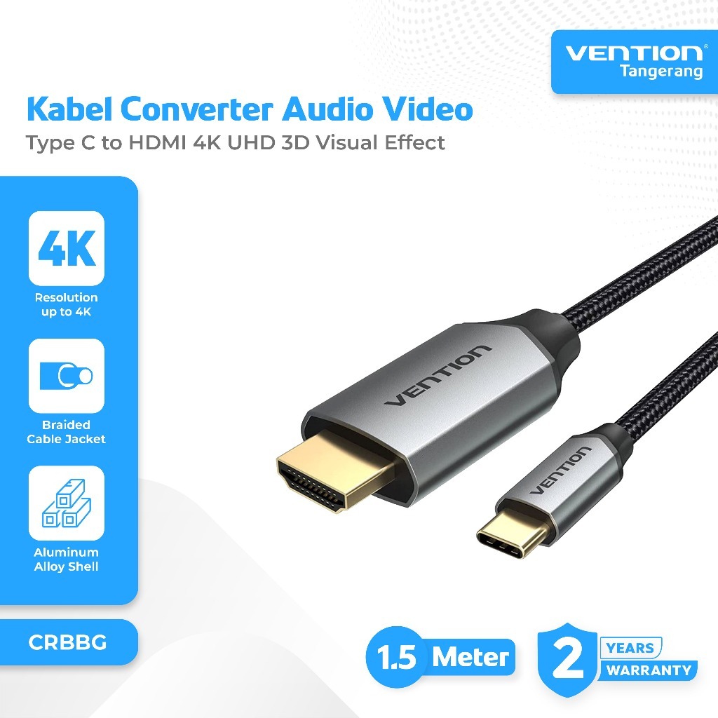 VENTION CRBBG Kabel Converter Type C to HDMI 4K 60Hz 1.5M 1.5 Meter Audio Video Sync UHD 3D Visual E