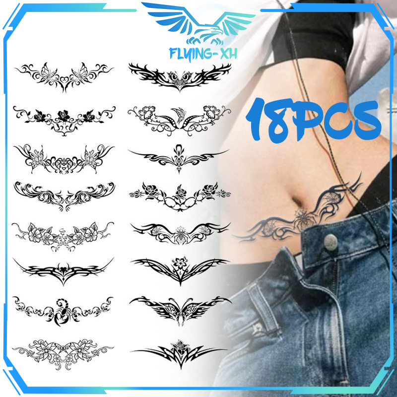 18pcs Stiker Tato Tato Kupu-Kupu Tato Temporer Tato Sementara Tato Butterfly Tato Renda Tato Badan T