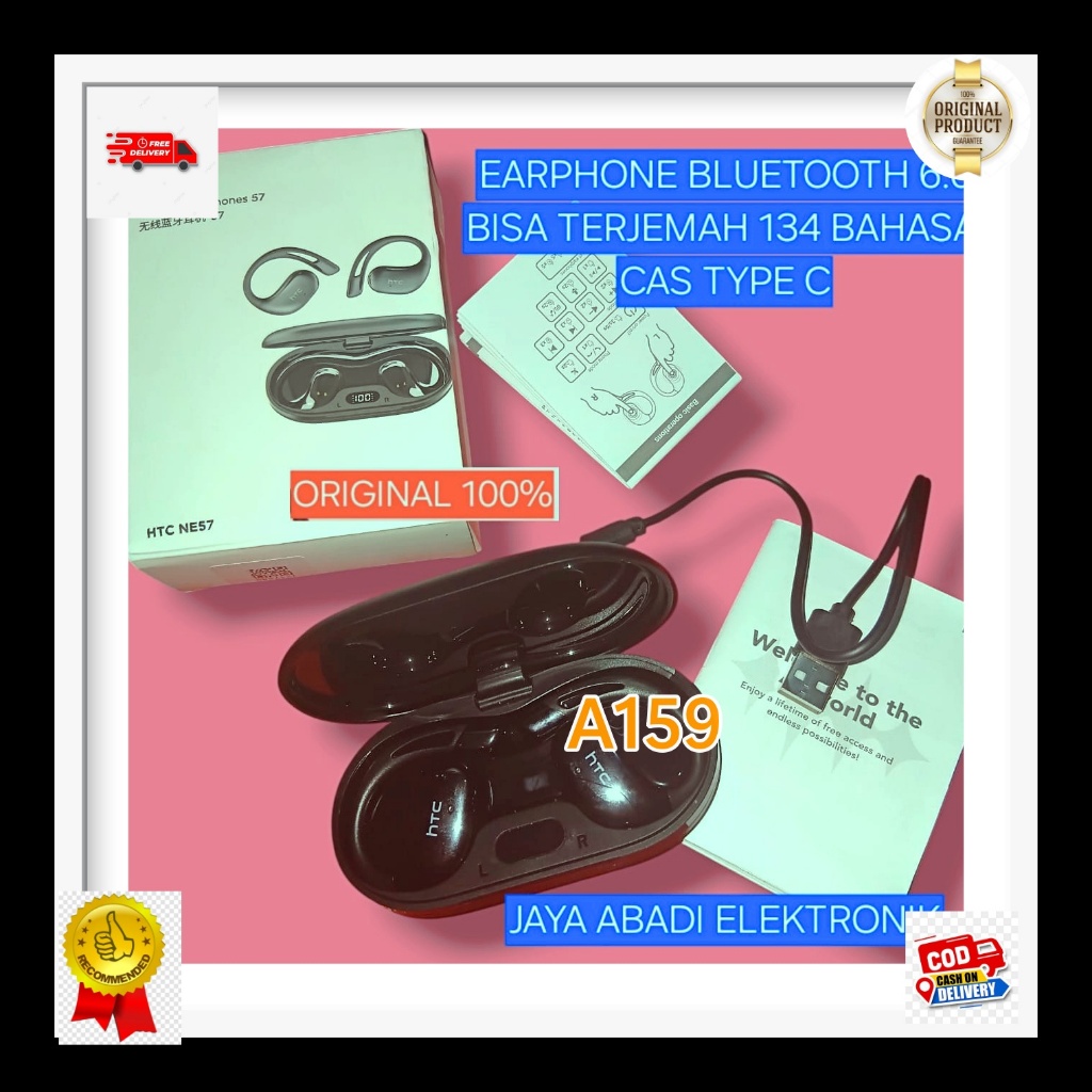 A159 HTC HANDSFREE BLUTUT CAS TYPE C ORI 100% EARPHONE BLUETOOTH 6.0 ALAT TERJEMAH SEGALA BAHASA HEA