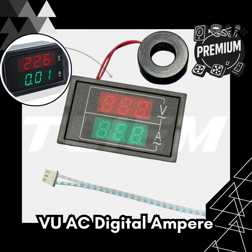 VU Meter AC Digital Ampere & Volt Premium Sensor Toroidal – Monitoring Beban Listrik Super Akurat