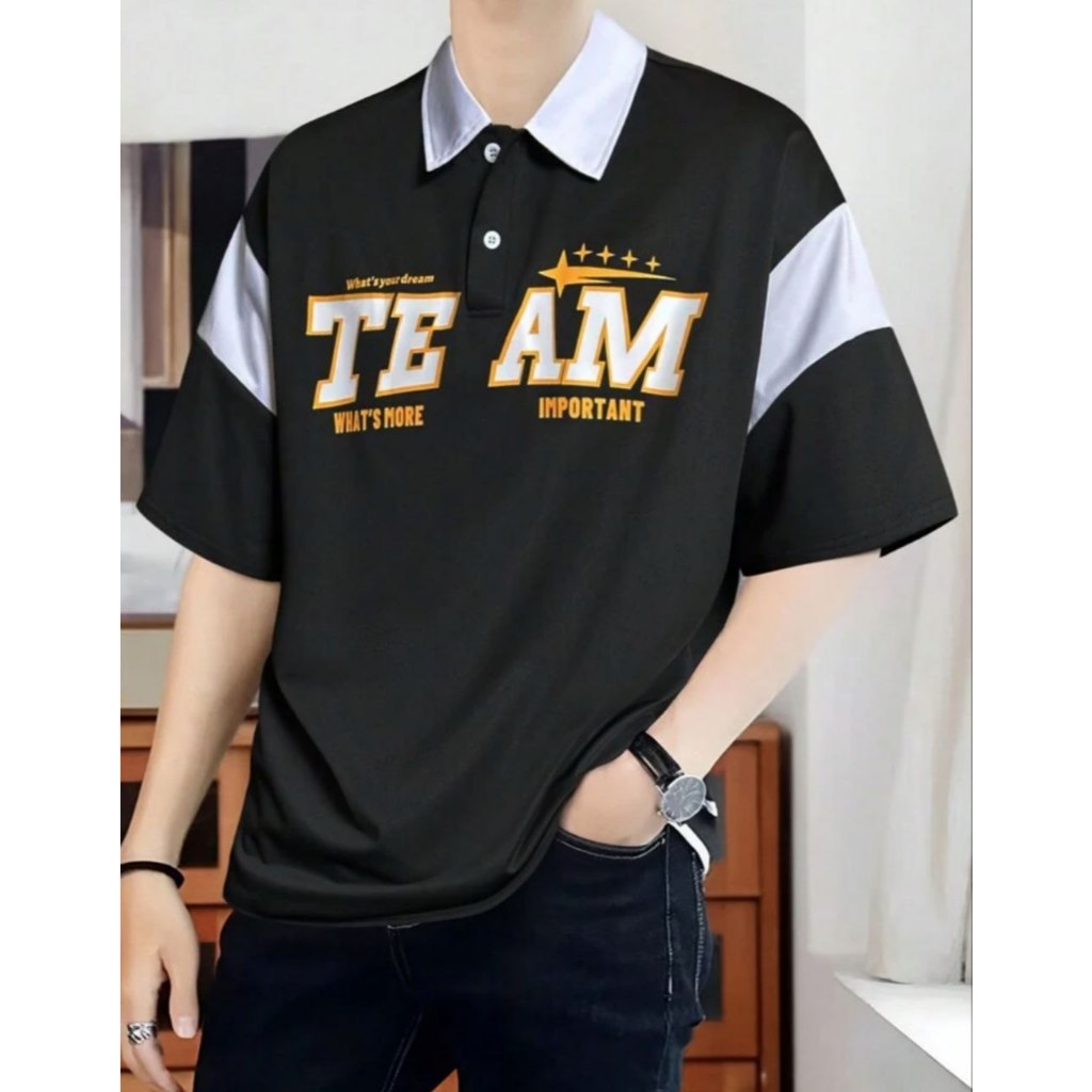 Outfit.Qu T-SHIRT/KAOS POLO TEAM Turtle Neck Short Sleeve Pria Kaos Korea Kerah Tinggi Unisex Turtle